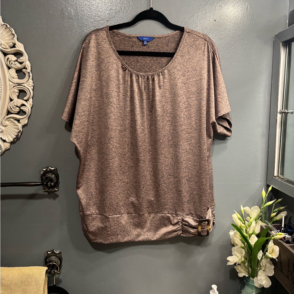 Apt. 9 Metallic Pink Taupe Scoop Neck Short Sleeve Blouse Office Formal Business